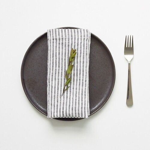 Thin Black Stripes Linen Napkins Set of 2