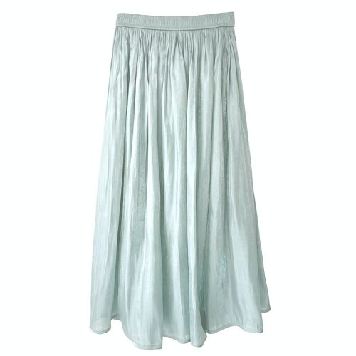 Shimmer silk feel pleated long skirt in ice green