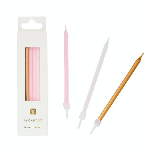 Long Pink Birthday Candles - 16 Pack