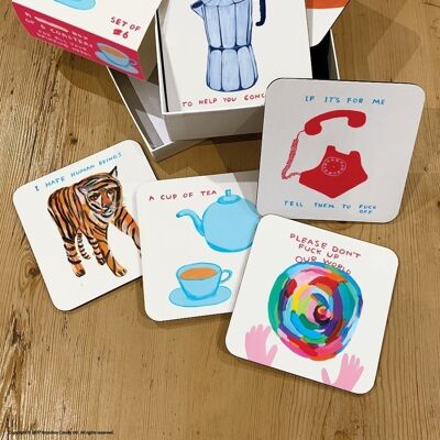 Posavasos (en caja de regalo) - Divertido juego de posavasos - Paquete de 6 diseños mixtos (juego de 2)