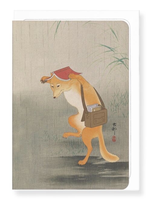 BOOK LOVING FOX Japanese Greeting Card