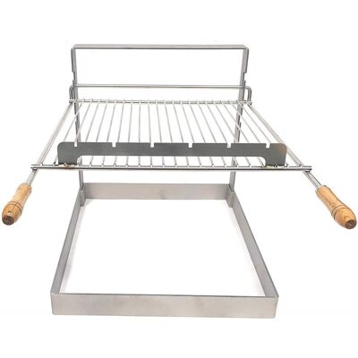 Built-in barbecue grill support with stainless steel grill for fireplace or outdoor barbecue