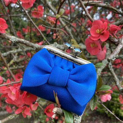Small GAGA BLUE Bow coin purse with a very girly little bow, retro style.