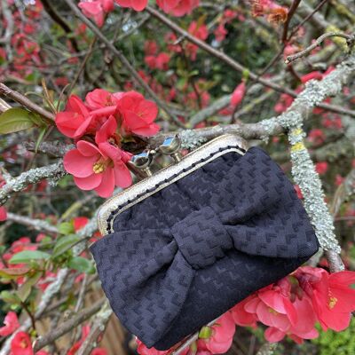 Small GAGA BLACK purse with a very girly little bow, retro style.