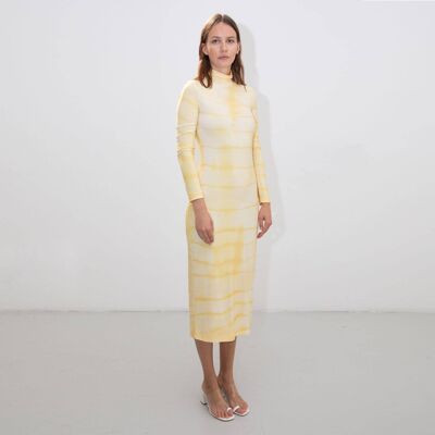 Robe à col roulé jaune Shibori