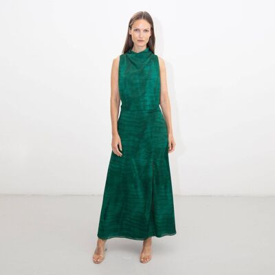 Grünes Shibori-Schal-Halter-Kleid