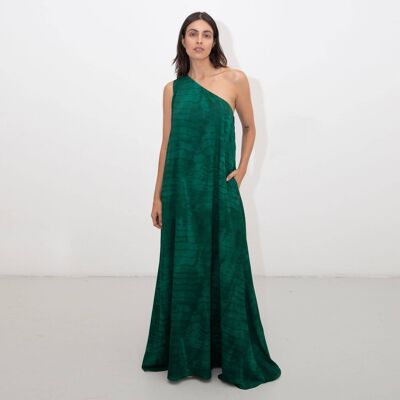 Abito lungo a trapezio Shibori verde