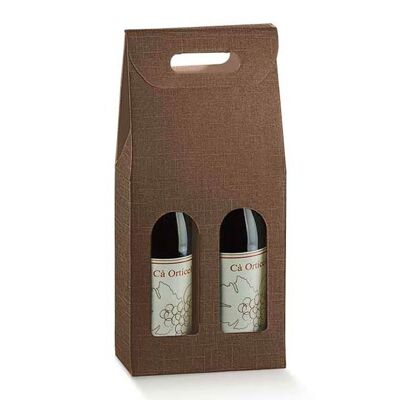Bolsa de regalo de embalaje de exhibición de vino para 2 botellas - CHOCO BROWN