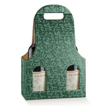 Sac cadeau d'emballage de présentoir à vin pour 2 bouteilles - VERT FLEUR