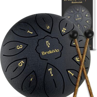 BrellaVio Handpan mit Lehrbuch – Schwarz – 16 cm