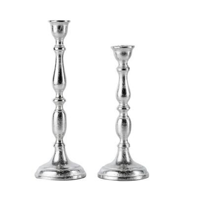 Candlestick set of 2 silver for candles 33 and 27 cm