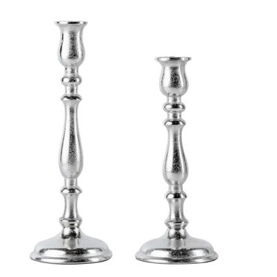 Candlestick set of 2 silver for candles 32 and 27 cm