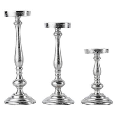 Lot de 3 bougeoirs argent pour bougies piliers 36, 31 et 21