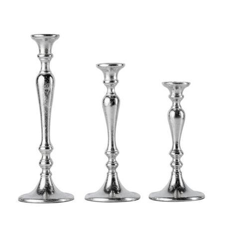 Kerzenständer 3er Set Silber für Stabkerzen 23, 28 und 33 cm