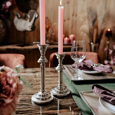 Candlestick set of 2 silver for candles 21 and 26 cm