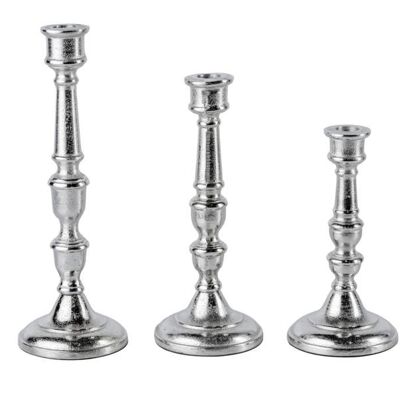 Kerzenständer 3er Set Silber für Stabkerzen 21, 26 und 31 cm