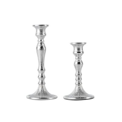 Candlestick set of 2 silver for candles 19 and 25 cm