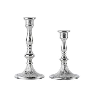 Candlestick set of 2 silver for candles 18 and 22 cm