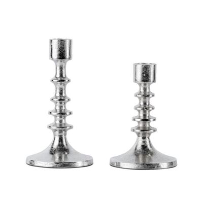 Candlestick set of 2 silver for candles 15 and 19 cm