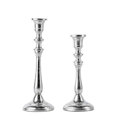 Candlestick set of 2 silver for candles 25 and 31 cm