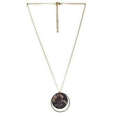 Round tassel necklace engraved with gingko