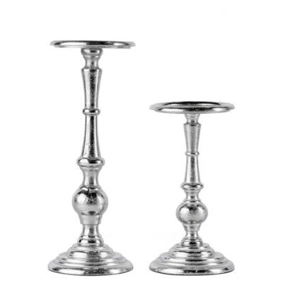 Candlestick set of 2 silver for pillar candles 24 and 34 cm