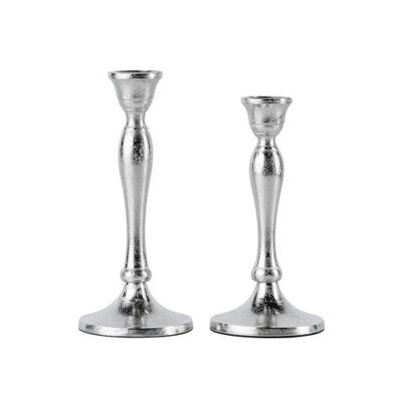 Candlestick set of 2 silver for candles 20 and 23 cm