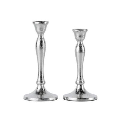 Lot de 2 bougeoirs argentés pour bougies 20 et 23 cm