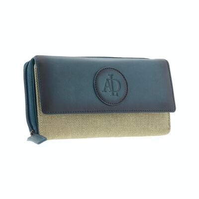 Large women's leather and canvas wallet