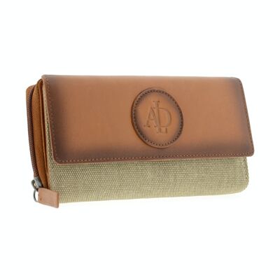 Women's leather and canvas large size wallet