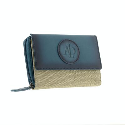 Medium women's leather and canvas wallet