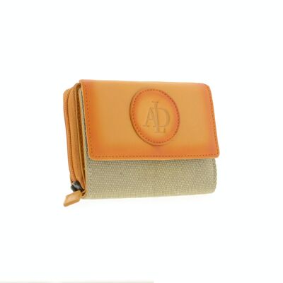 Women's leather and canvas small wallet