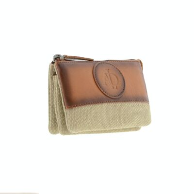 Leather and canvas wallet for women