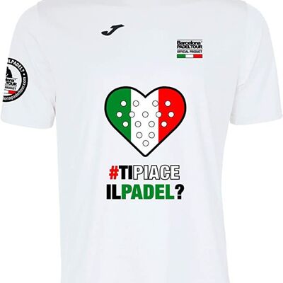 Short Sleeve Technical T-shirt - for Men - Barcelona Padel Tour - in Breathable Micro Mesh Fabric with Love Padel Heart and Country Flags Italy White