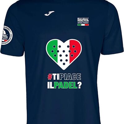 T-shirt Tecnica Manica Corta - da Uomo - Barcelona Padel Tour - in Tessuto Micro Mesh Traspirante con Cuore Love Padel e Bandiere Italia Navy