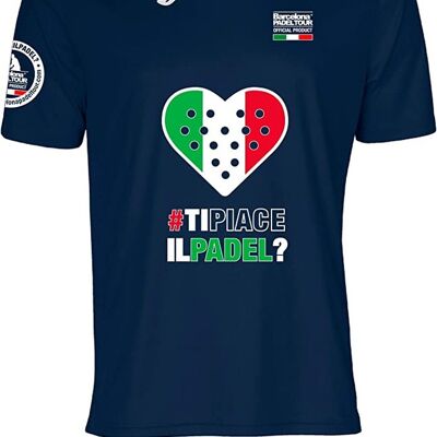 Camiseta Técnica de Manga Corta - para Hombre - Barcelona Padel Tour - en Tejido Micro Mesh Transpirable con Corazón Love Pádel y Banderas de Países Italia Marino