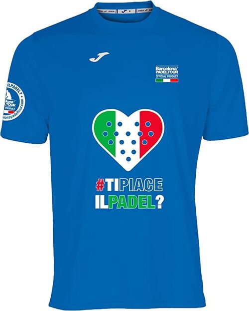 Camiseta Técnica de Manga Corta - para Hombre - Barcelona Padel Tour - en Tejido Micro Mesh Transpirable con Corazón Love Pádel y Banderas de Países Italia Azul Royal