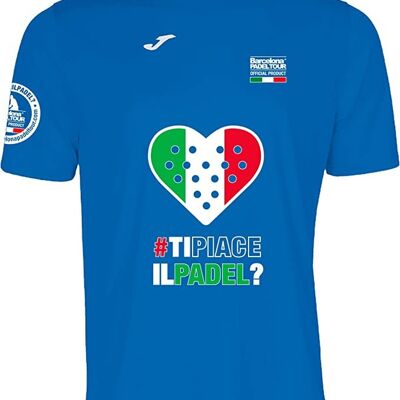 Camiseta Técnica de Manga Corta - para Hombre - Barcelona Padel Tour - en Tejido Micro Mesh Transpirable con Corazón Love Pádel y Banderas de Países Italia Azul Royal