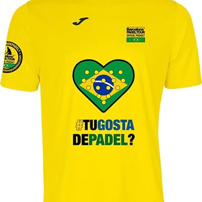 Short Sleeve Technical T-shirt - for Men - Barcelona Padel Tour - in Breathable Micro Mesh Fabric with Love Padel Heart and Country Flags Brazil Yellow