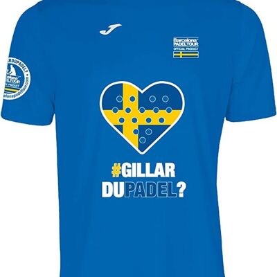 Camiseta Técnica de Manga Corta - para Hombre - Barcelona Padel Tour - en Tejido Micro Mesh Transpirable con Corazón Love Pádel y Banderas de Países Suecia Azul