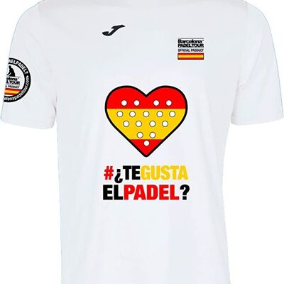 Camiseta Técnica de Manga Corta - para Hombre - Barcelona Padel Tour - en Tejido Micro Mesh Transpirable con Corazón Love Pádel y Banderas de Países España Blanco