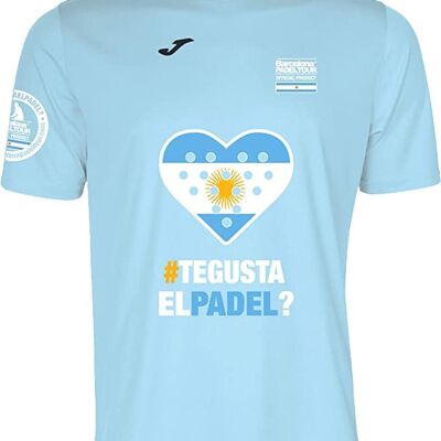 T-shirt Tecnica Manica Corta - da Uomo - Barcelona Padel Tour - in Tessuto Micro Mesh Traspirante con Cuore Love Paddle e Bandiere Nazionali Argentina Azzurro