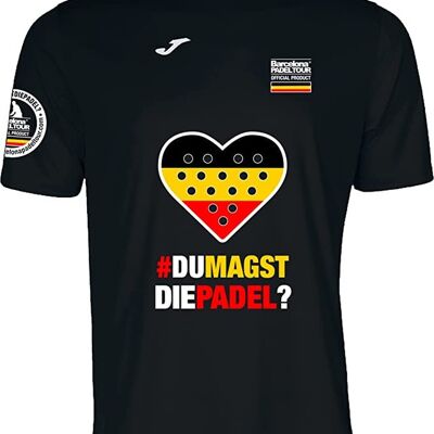 Camiseta Técnica de Manga Corta - para Hombre - Barcelona Padel Tour - en Tejido Micro Mesh Transpirable con Corazón Love Pádel y Banderas de Países Alemania Negro