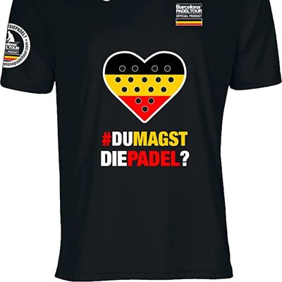 Camiseta Técnica de Manga Corta - para Hombre - Barcelona Padel Tour - en Tejido Micro Mesh Transpirable con Corazón Love Pádel y Banderas de Países Alemania Negro
