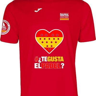 Camiseta Técnica de Manga Corta - para Hombre - Barcelona Padel Tour - en Tejido Micro Mesh Transpirable con Corazón Love Pádel y Banderas de Países España Rojo
