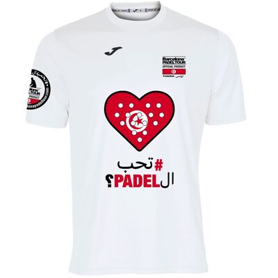 Short Sleeve Technical T-shirt - for Men - Barcelona Padel Tour - in Breathable Micro Mesh Fabric with Love Padel Heart and Country Flags Tunisia White