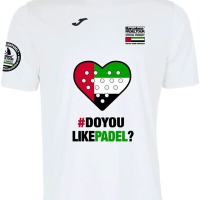 Camiseta Técnica de Manga Corta - para Hombre - Barcelona Padel Tour - en Tejido Micro Mesh Transpirable con Corazón Love Pádel y Banderas de Países EUA Blanco