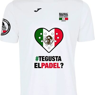 Short Sleeve Technical T-shirt - for Men - Barcelona Padel Tour - in Breathable Micro Mesh Fabric with Love Padel Heart and Country Flags Mexico White