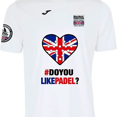 Short Sleeve Technical T-shirt - for Men - Barcelona Padel Tour - in Breathable Micro Mesh Fabric with Love Padel Heart and Great Britain Country Flags White