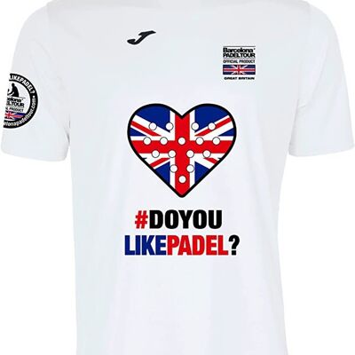 T-shirt Tecnica Manica Corta - da Uomo - Barcelona Padel Tour - in Tessuto Micro Mesh Traspirante con Cuore Love Padel e Bandiere Paese Gran Bretagna Bianco